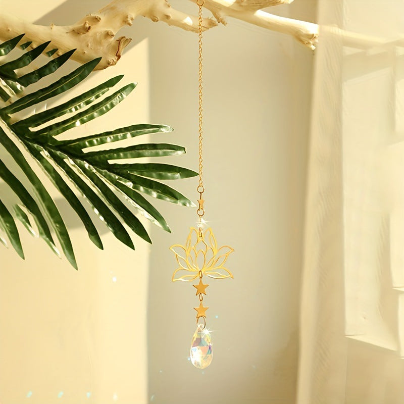 Wholesale Sun Catcher Gardening Crafts Golden Lotus AB Color Pendant Crystal Pendant